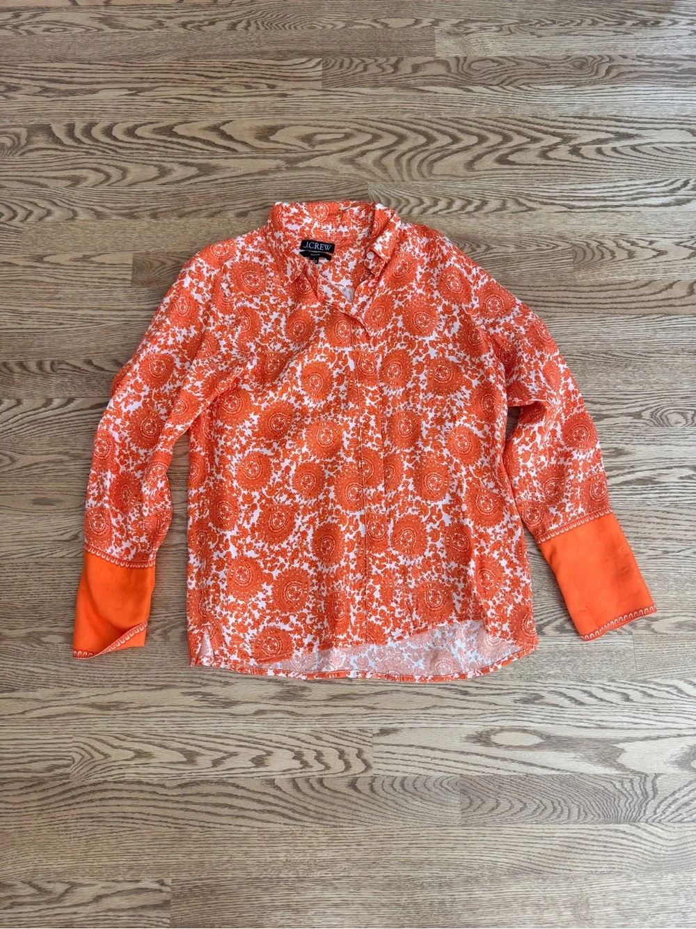 J. Crew Orange Floral Medallion Button Front Blouse